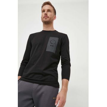 Boss Green longsleeve BOSS GREEN barbati, culoarea negru, cu imprimeu