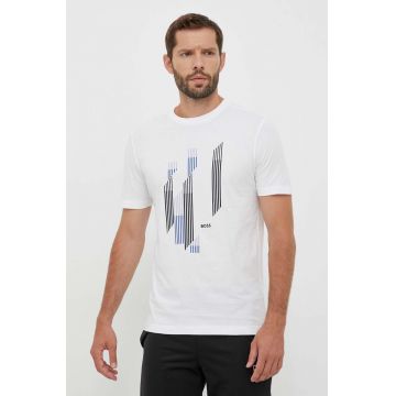 Boss Green tricou din bumbac BOSS GREEN culoarea alb, cu imprimeu