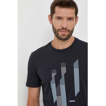 Boss Green tricou din bumbac BOSS GREEN culoarea albastru marin, cu imprimeu