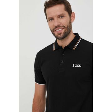 Boss Green tricou polo BOSS GREEN barbati, culoarea negru, cu imprimeu