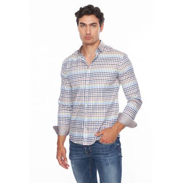 Camasa slim fit de bumbac cu model gingham - Maro/Albastru