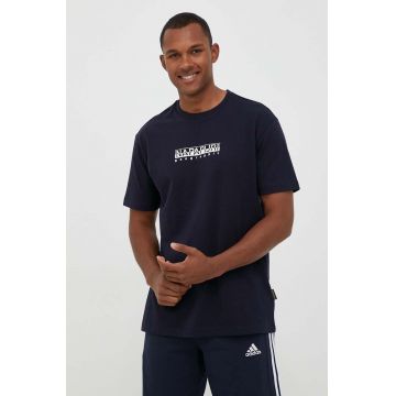 Napapijri tricou din bumbac culoarea albastru marin, cu imprimeu