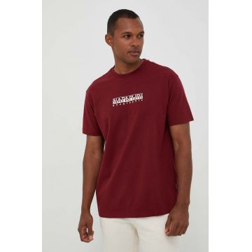 Napapijri tricou din bumbac culoarea bordo, cu imprimeu