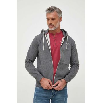 Pepe Jeans bluza Mehmet barbati, culoarea gri, cu glugă, cu imprimeu