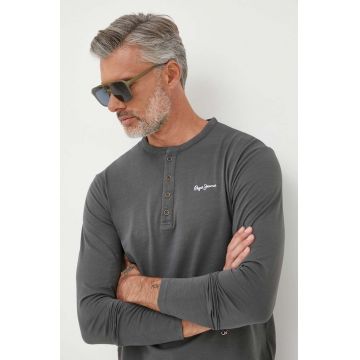 Pepe Jeans longsleeve din bumbac Wiltshire culoarea gri, neted