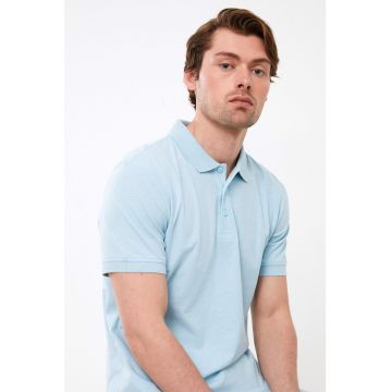 Tricou polo din amestec de in cu model uni
