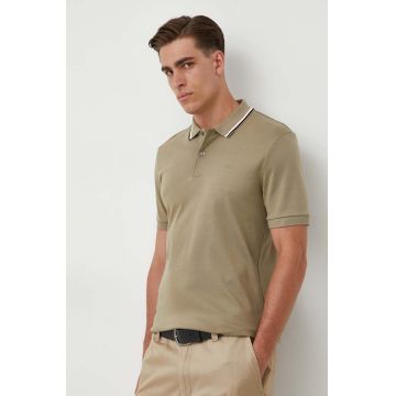 BOSS polo de bumbac culoarea verde, neted