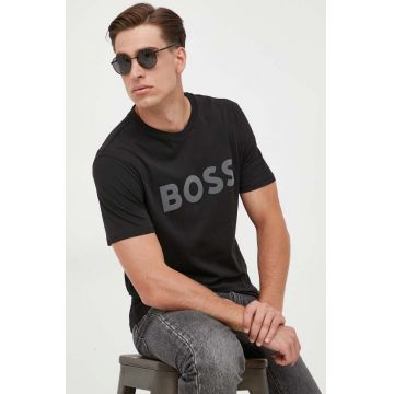 BOSS tricou din bumbac BOSS CASUAL culoarea negru, cu imprimeu