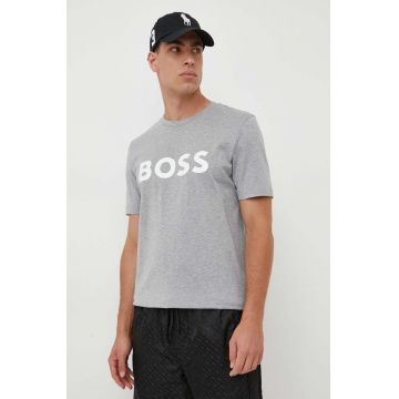 BOSS tricou din bumbac culoarea gri, cu imprimeu