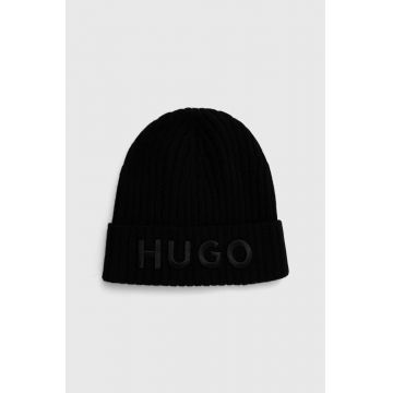 HUGO caciula de lana culoarea negru, de lana, din tricot gros