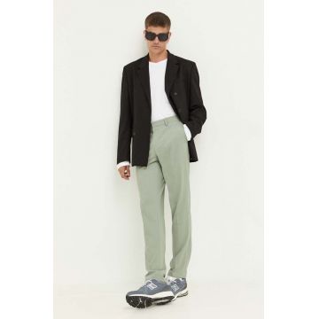 HUGO pantaloni din lana culoarea verde, mulata