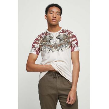 Medicine tricou din bumbac culoarea bej, cu imprimeu