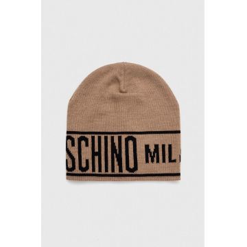 Moschino caciula de lana culoarea bej, de lana, din tesatura neteda