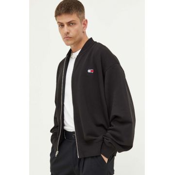 Tommy Jeans hanorac de bumbac barbati, culoarea negru, neted