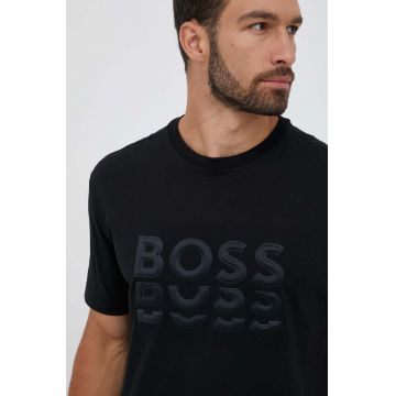 Boss Green tricou din bumbac BOSS GREEN culoarea negru, cu imprimeu