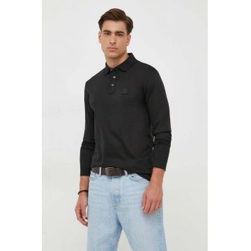 BOSS longsleeve din bumbac culoarea negru, neted