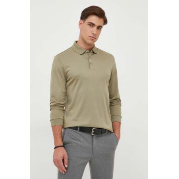 BOSS longsleeve din bumbac culoarea verde, neted