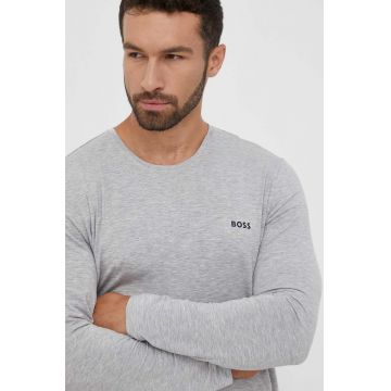 BOSS longsleeve lounge culoarea gri, cu imprimeu