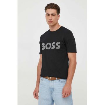 Boss Orange tricou din bumbac BOSS ORANGE culoarea negru, cu imprimeu