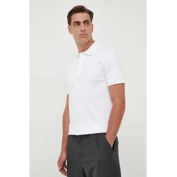 BOSS polo de bumbac culoarea alb, neted