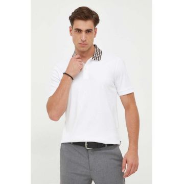 BOSS polo de bumbac culoarea bej, cu imprimeu