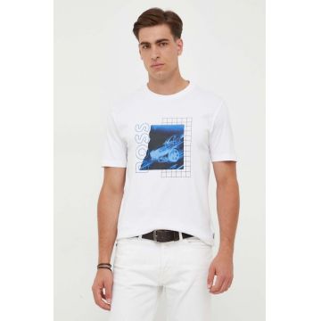 BOSS tricou din bumbac culoarea alb, cu imprimeu