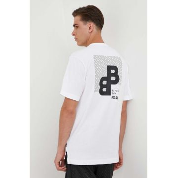 BOSS tricou din bumbac culoarea alb, cu imprimeu