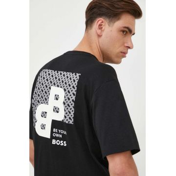 BOSS tricou din bumbac culoarea negru, cu imprimeu