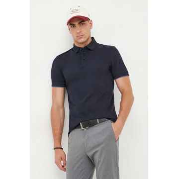 BOSS tricou polo barbati, culoarea albastru marin, melanj