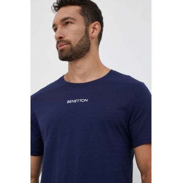 United Colors of Benetton tricou din bumbac culoarea albastru marin, cu imprimeu