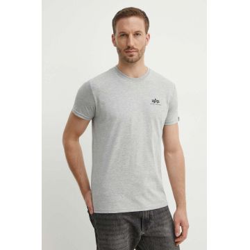 Alpha Industries tricou Basic T Small Logo bărbați, culoarea gri, cu imprimeu 188505.17-grey