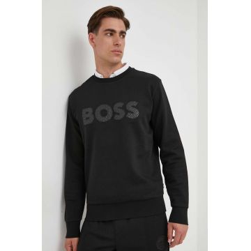 BOSS hanorac de bumbac barbati, culoarea negru, cu imprimeu