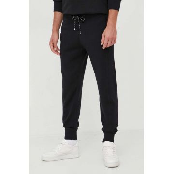 BOSS pantaloni de trening cu amestec de lână culoarea negru, melanj