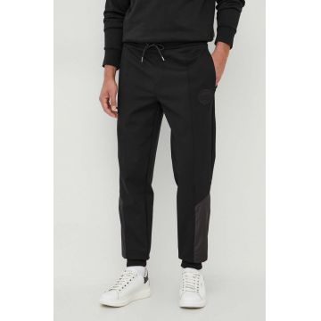 BOSS pantaloni de trening cu amestec de lână culoarea negru, neted