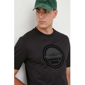BOSS tricou din bumbac culoarea negru, cu imprimeu
