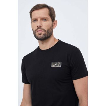 EA7 Emporio Armani tricou din bumbac culoarea negru, neted
