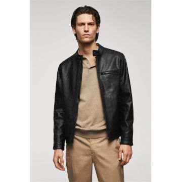 Jacheta slim fit de piele ecologica Brake