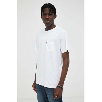 Levi's tricou din bumbac culoarea alb, neted