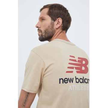 New Balance tricou din bumbac culoarea bej, neted