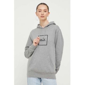 HUF bluza culoarea negru, cu glugă, cu imprimeu