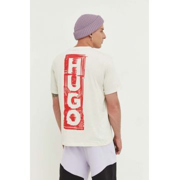 HUGO tricou din bumbac culoarea verde, cu imprimeu