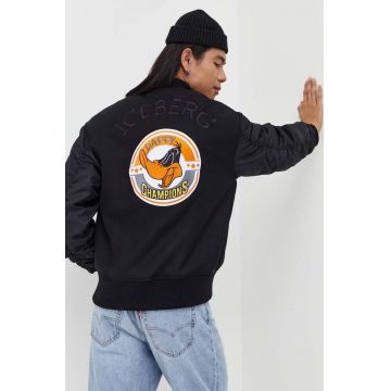 Iceberg jacheta bomber din lana x Looney Tunes culoarea negru, de tranzitie