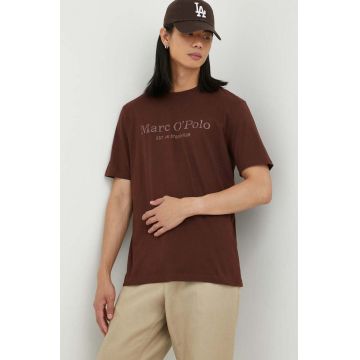 Marc O'Polo tricou din bumbac culoarea maro, cu imprimeu