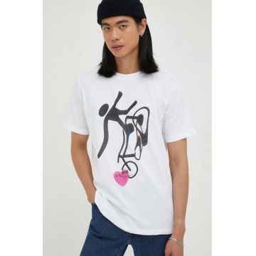 PS Paul Smith tricou din bumbac culoarea alb, cu imprimeu