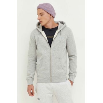 Superdry bluza barbati, culoarea gri, cu glugă, melanj