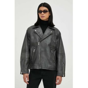 Won Hundred geaca ramones de piele barbati, culoarea gri, de tranzitie