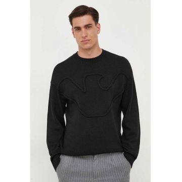 Emporio Armani pulover de lana barbati, culoarea negru