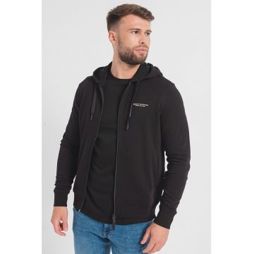 Hanorac de bumbac cu fermoar si logo - Negru