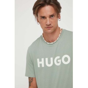 HUGO tricou din bumbac culoarea verde, cu imprimeu