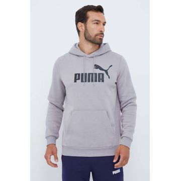 Puma bluză bărbați, culoarea gri, cu glugă, cu imprimeu 586687